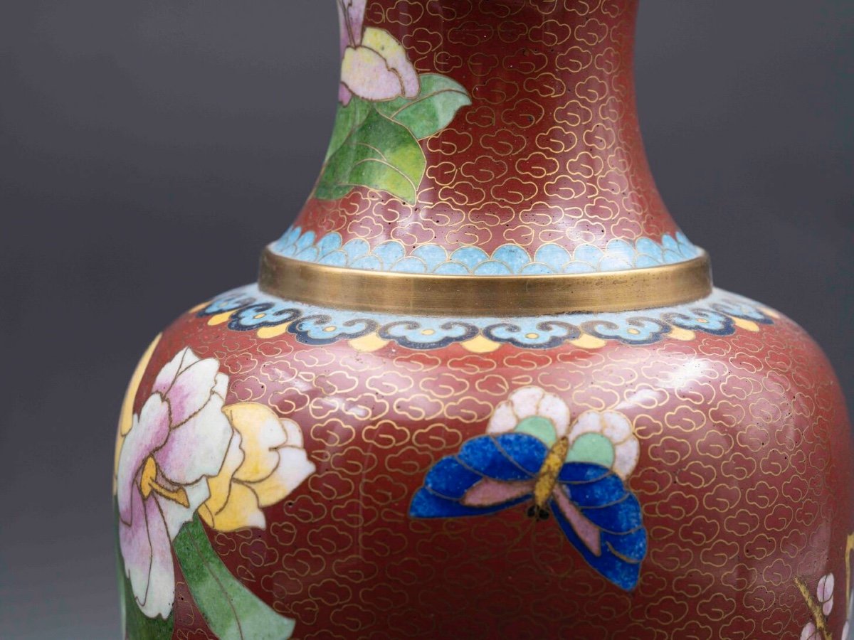 Vase Chinois En émail Cloisonné, Début XXe Siècle-photo-4