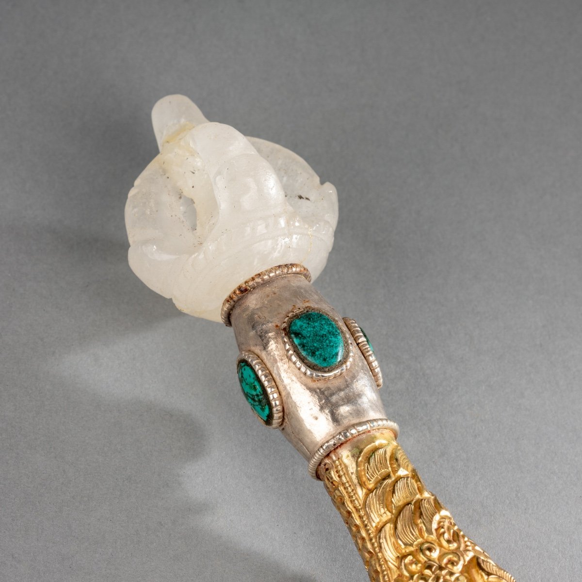 Sceptre en cristal de roche, argent et métal doré, XXe siècle -photo-1