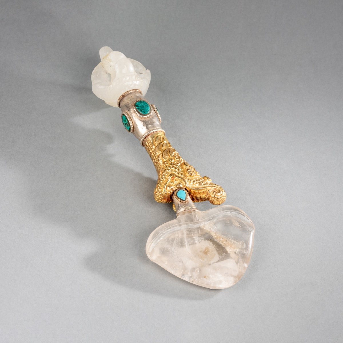 Sceptre en cristal de roche, argent et métal doré, XXe siècle 