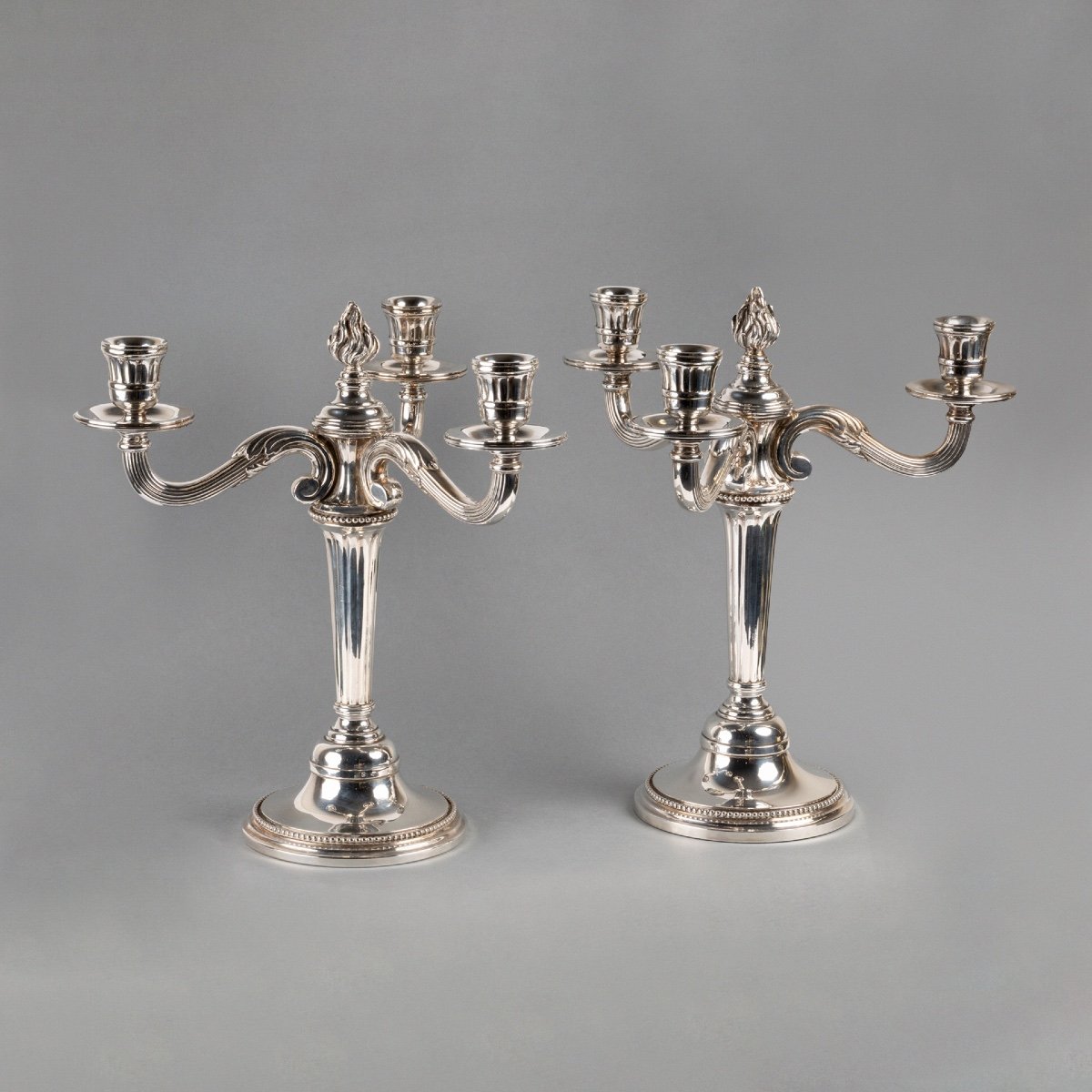 Pair Of Solid Silver Candelabra, Hénin & Cie-photo-1