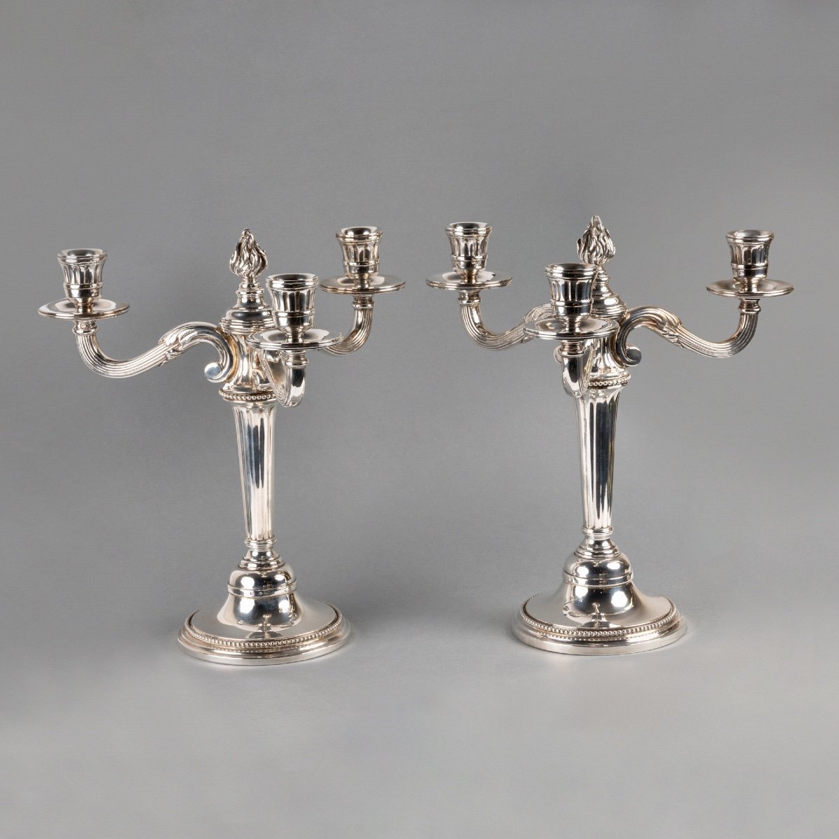 Pair Of Solid Silver Candelabra, Hénin & Cie