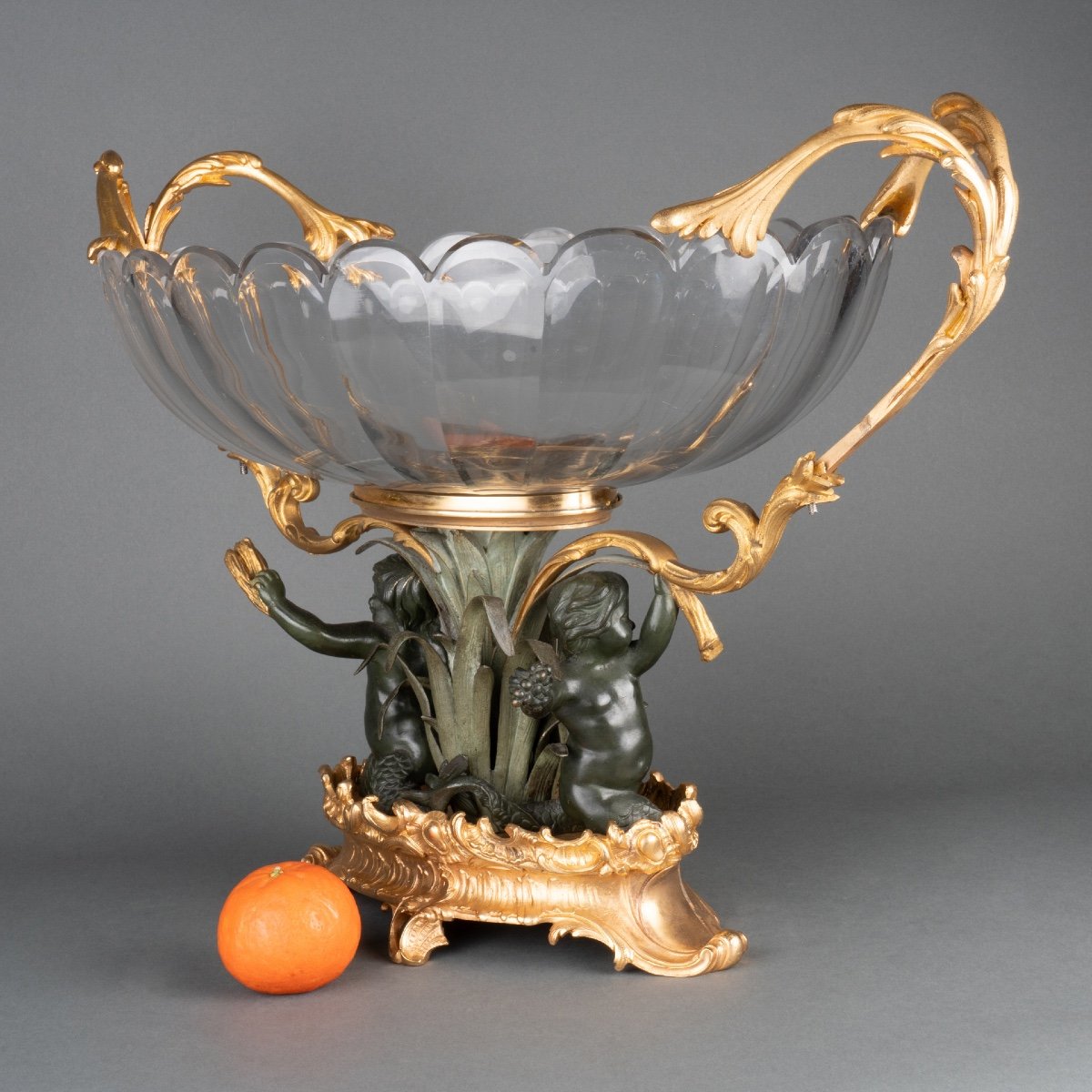 Baccarat Crystal Center Piece In Bronze Setting, 20th Century-photo-2