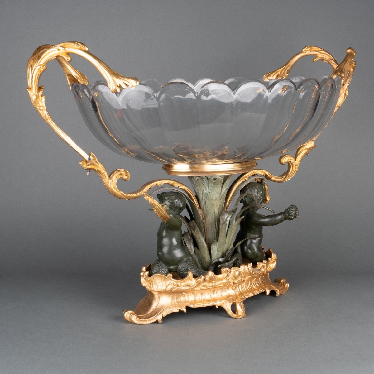 Baccarat Crystal Center Piece In Bronze Setting, 20th Century-photo-3