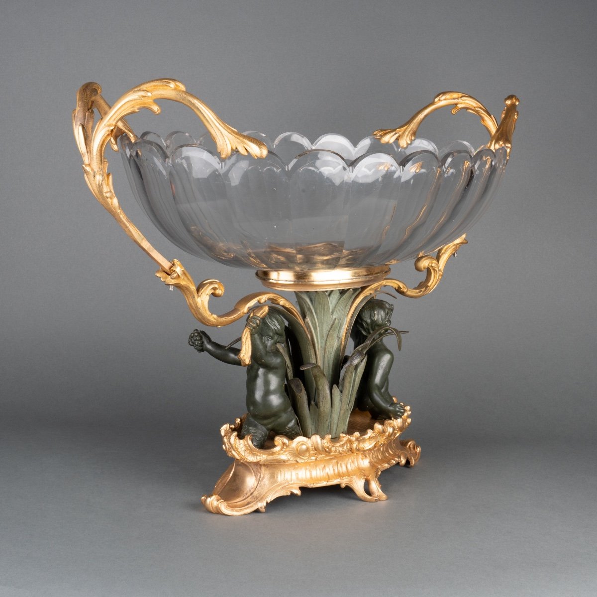 Baccarat Crystal Center Piece In Bronze Setting, 20th Century-photo-4