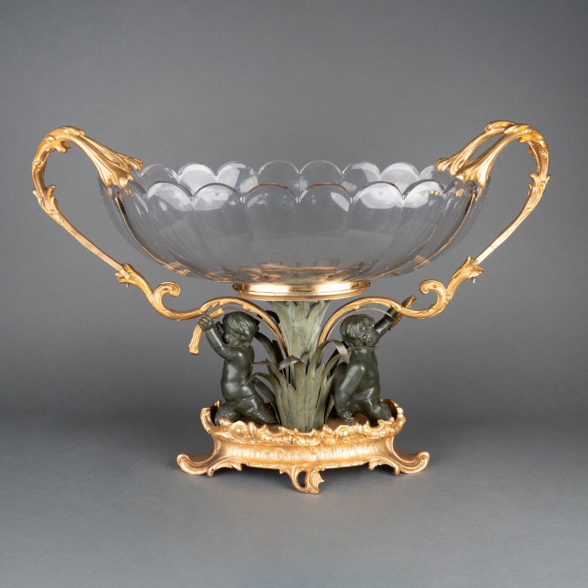 Baccarat Crystal Center Piece In Bronze Setting, 20th Century