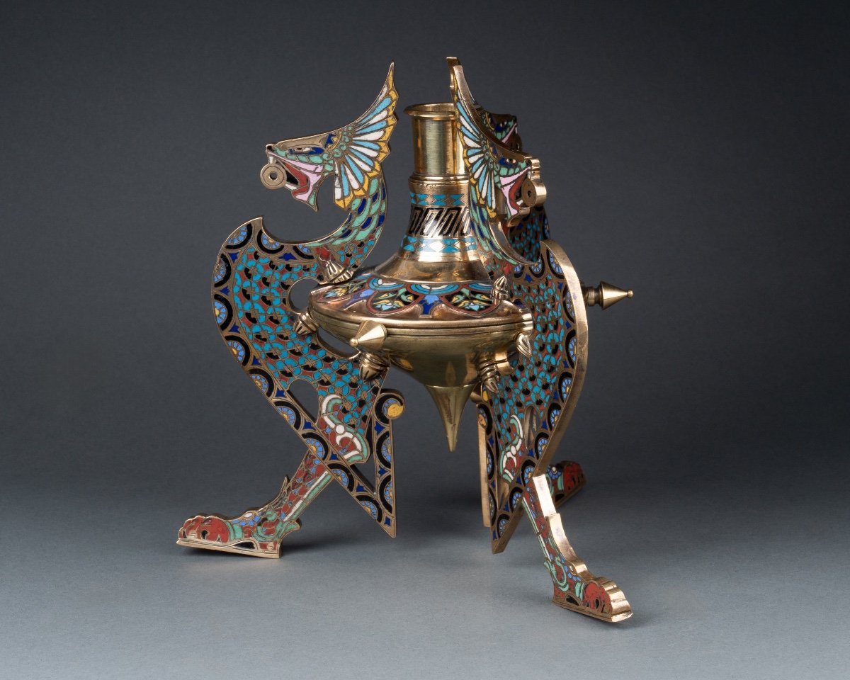 Cloisonne Enamel Candle Holder, 19th Century-photo-2