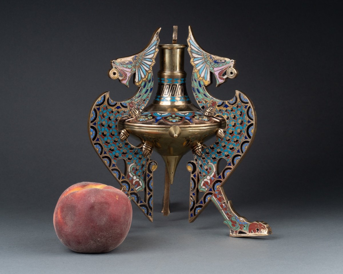 Cloisonne Enamel Candle Holder, 19th Century-photo-3