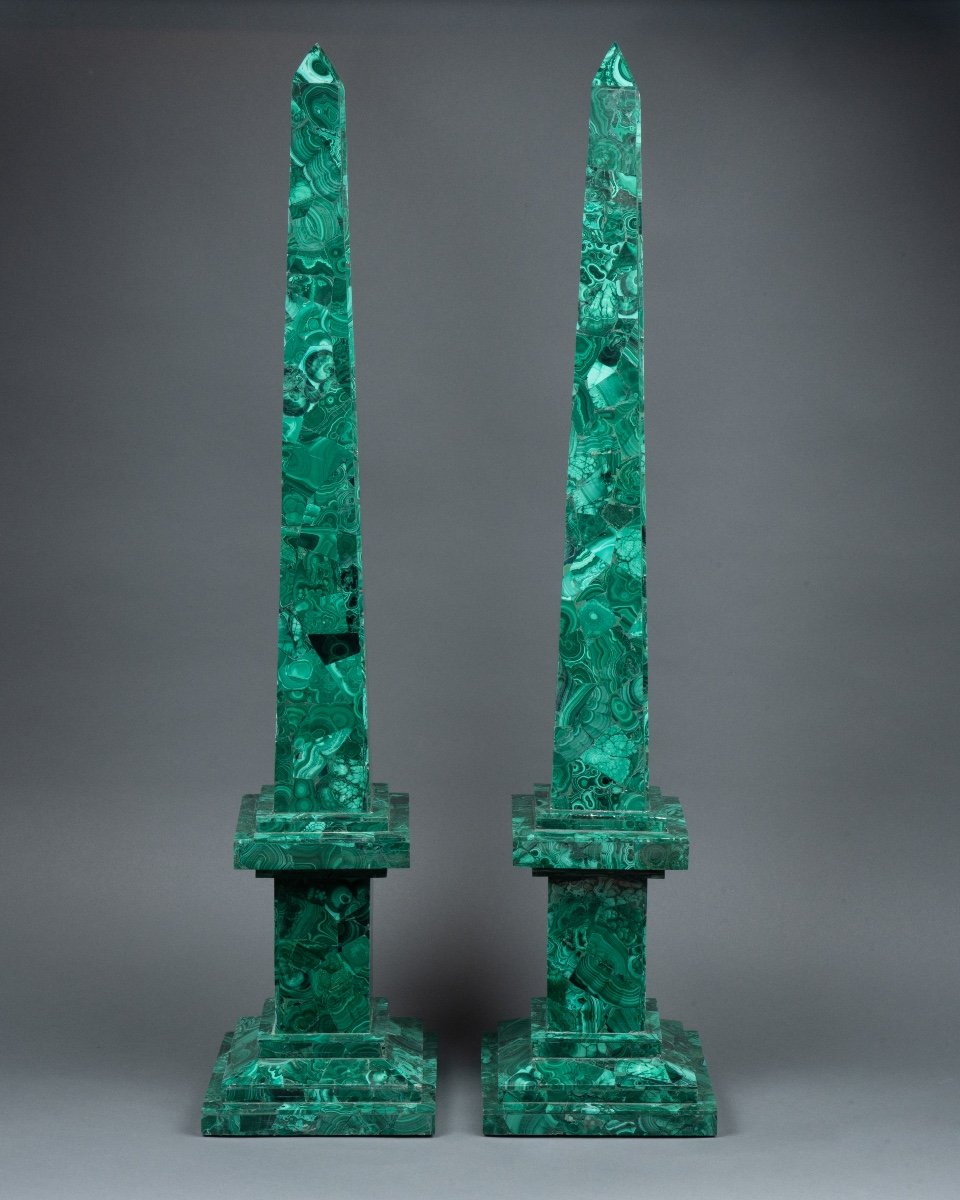 Pair Of Malachite Obelisks, 19th Century-photo-4