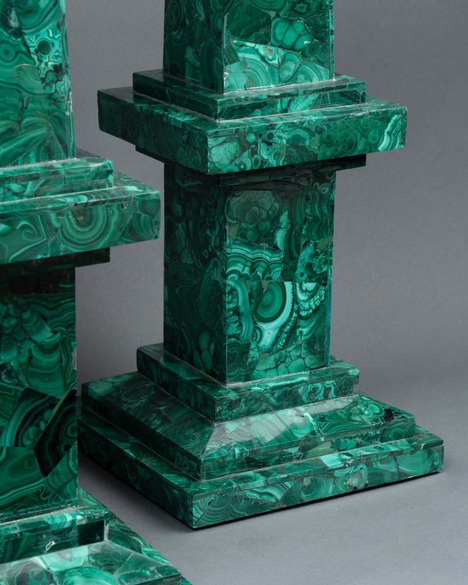 Pair Of Malachite Obelisks, 19th Century-photo-2