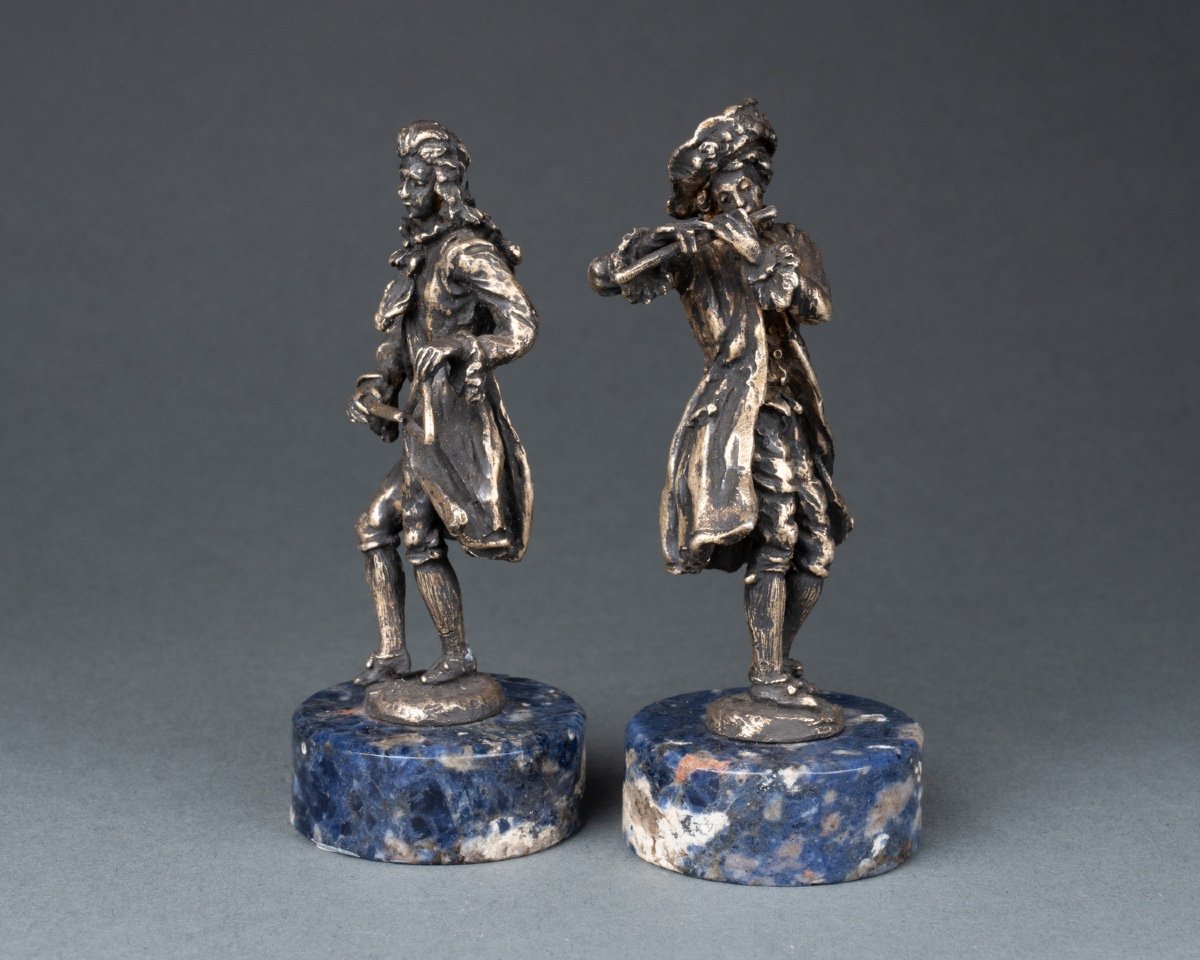 Pair Of Bronze Musicians On A Lapis Lazuli Base, 19th Century-photo-3