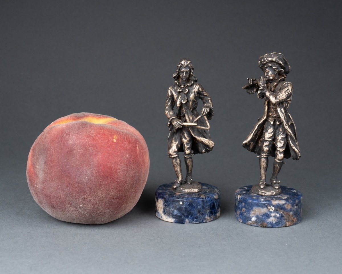 Pair Of Bronze Musicians On A Lapis Lazuli Base, 19th Century-photo-4