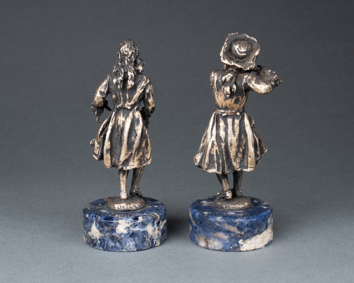 Pair Of Bronze Musicians On A Lapis Lazuli Base, 19th Century-photo-2