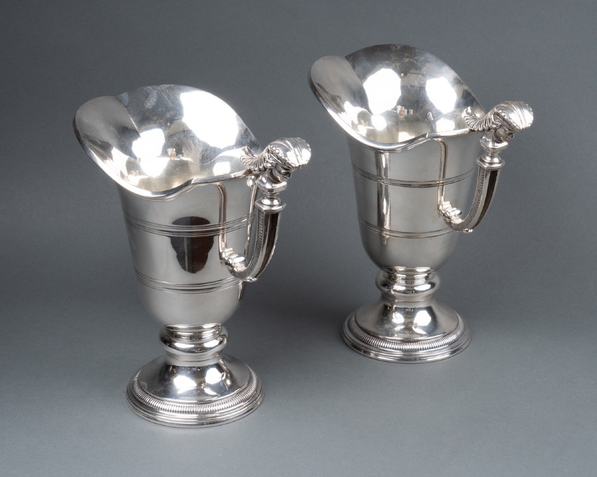 Pair Of Solid Silver Ewers, 19th Century