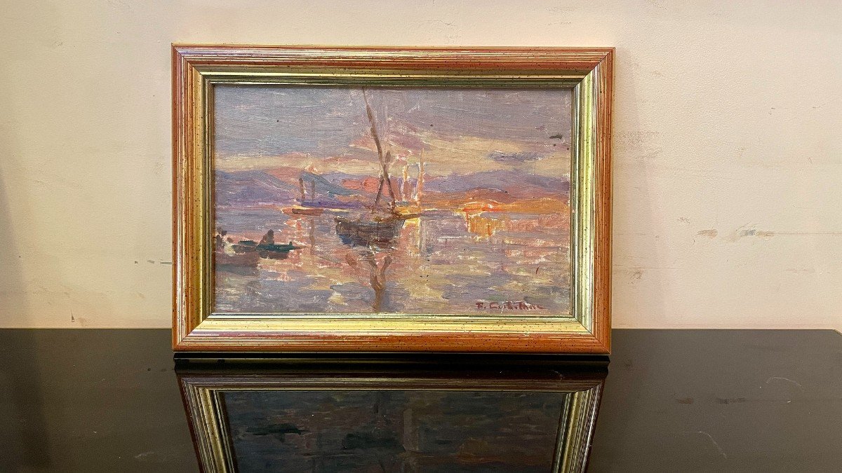 Marine D’un Port Corse Signée François Corbellini (1863 - 1943) 