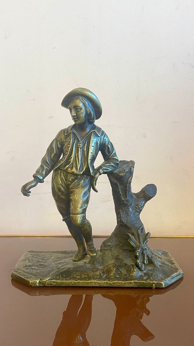 Bronze Depicting A Shepherd Leaning On His Back, 19th Century-photo-3