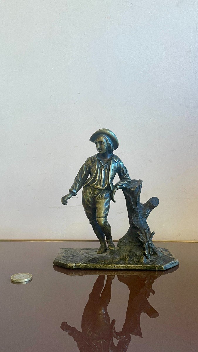 Bronze Depicting A Shepherd Leaning On His Back, 19th Century-photo-4