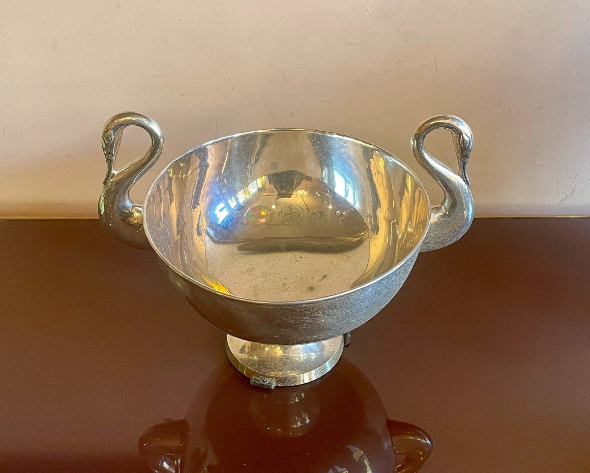 Art Deco Punch Bowl In Silver Plated Metal, 20th Century-photo-2