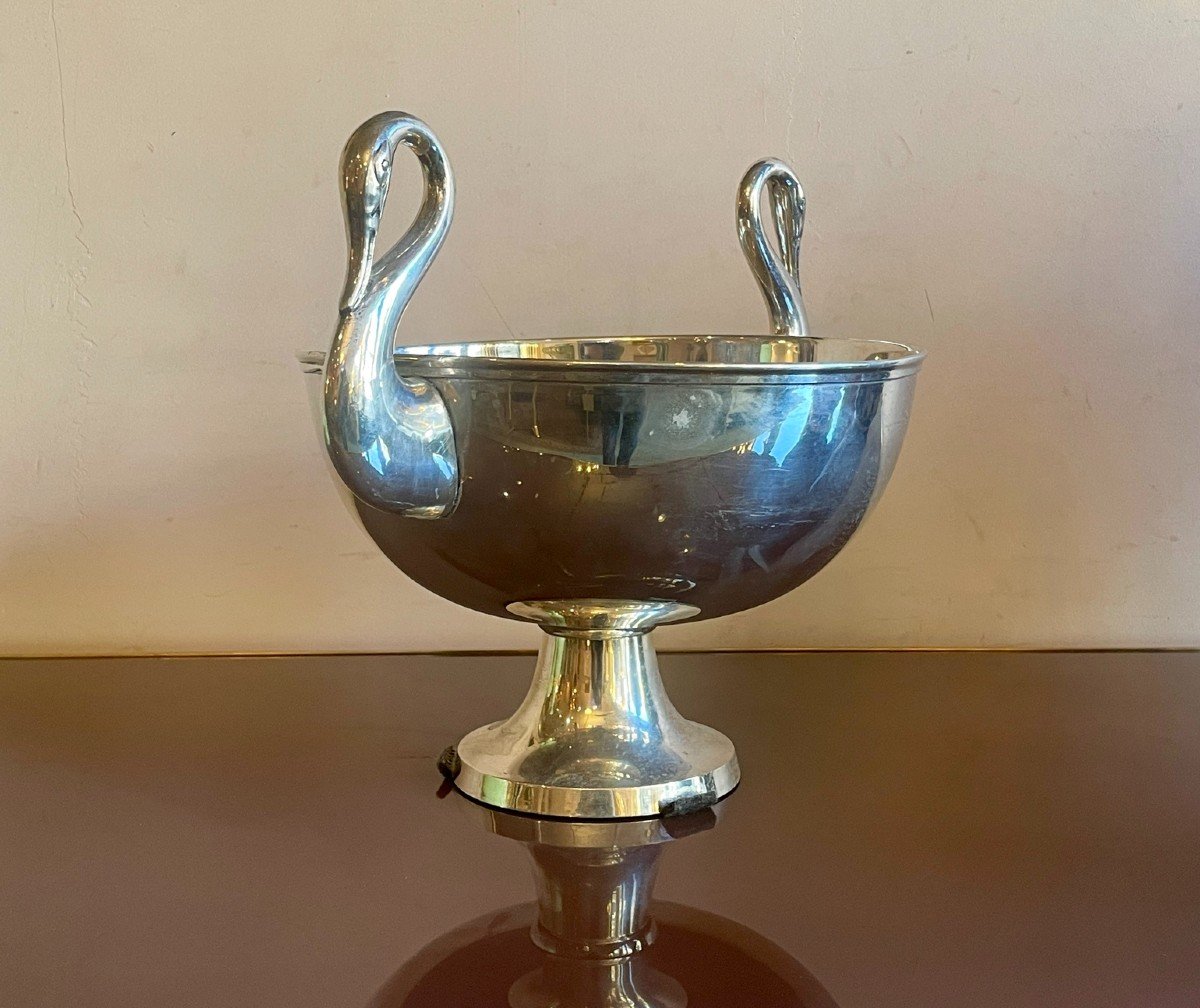 Art Deco Punch Bowl In Silver Plated Metal, 20th Century-photo-4