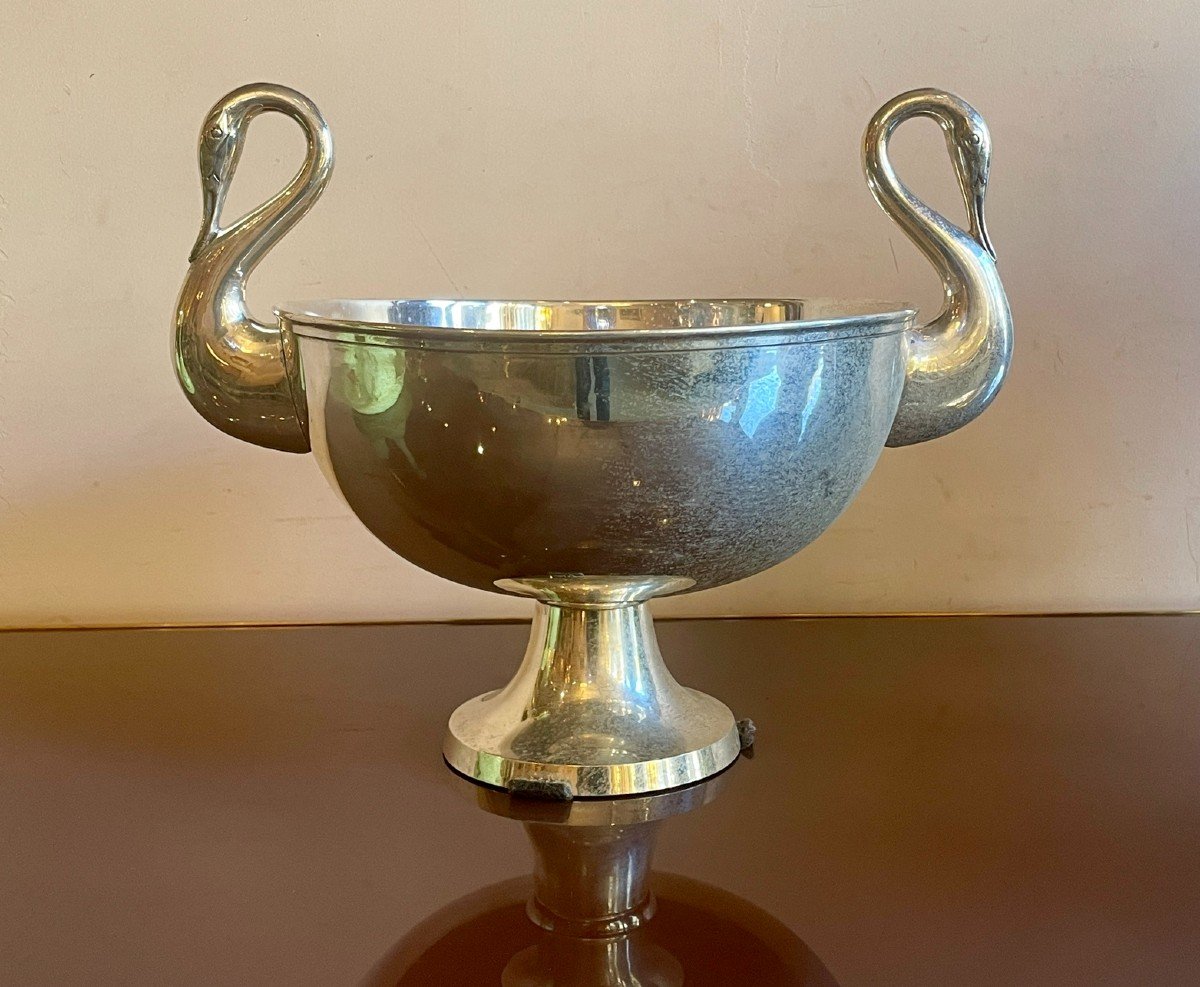 Art Deco Punch Bowl In Silver Plated Metal, 20th Century