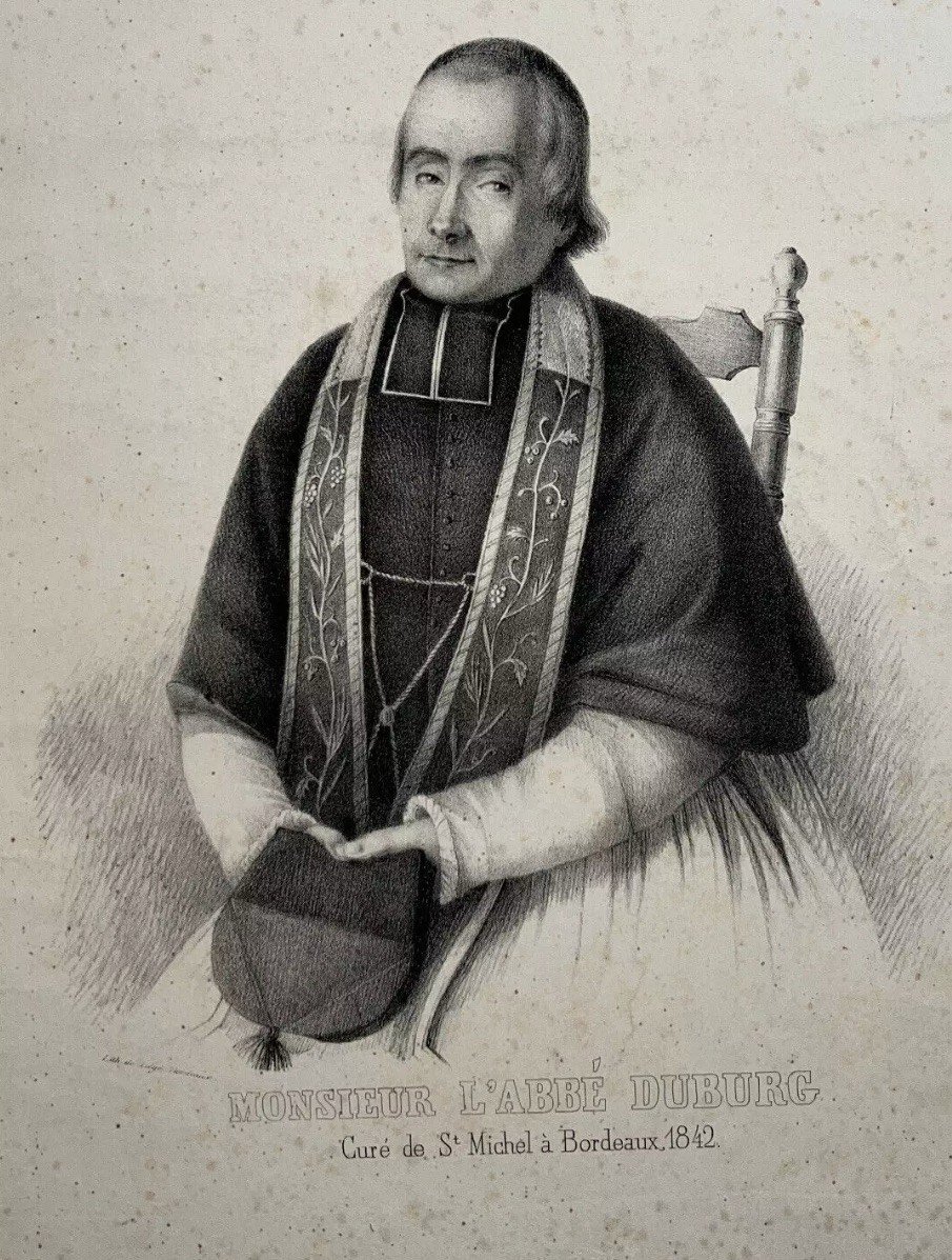 Large Portrait Of Abbot Duburg, Priest Of Saint-michel In Bordeaux, Signed Céleste Mingaud, 19t-photo-3