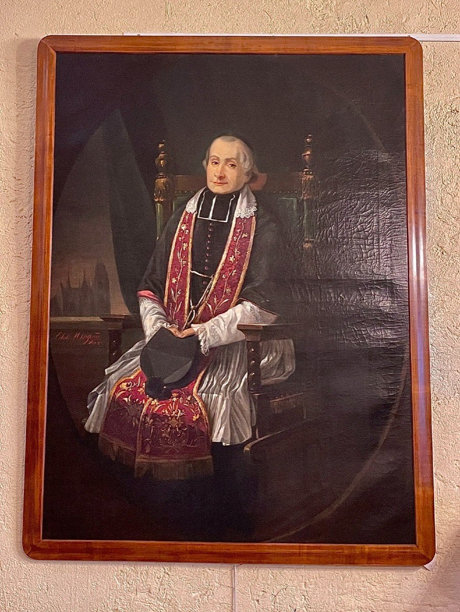 Large Portrait Of Abbot Duburg, Priest Of Saint-michel In Bordeaux, Signed Céleste Mingaud, 19t