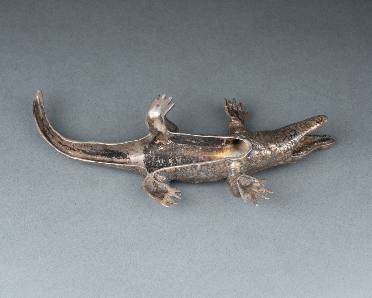 Crocodile In Silver-plated Bronze, 19th Century-photo-4