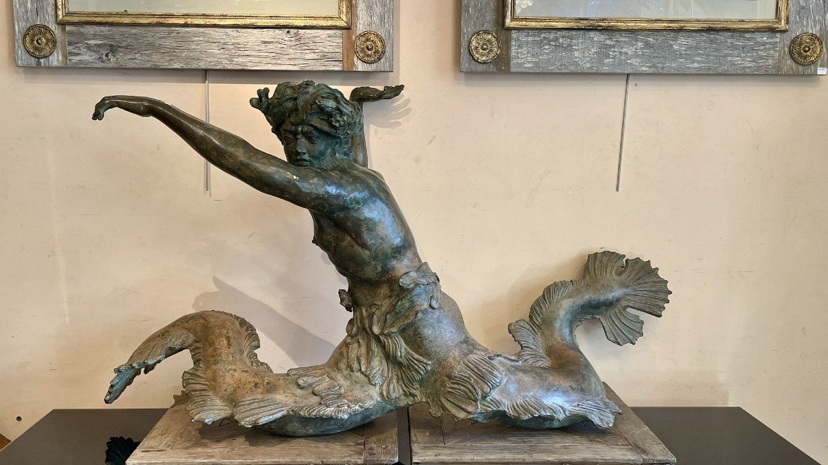 Sculpture De Bassin Figurant Un Triton, Fin XVIIIe / Début XIXe Siècle