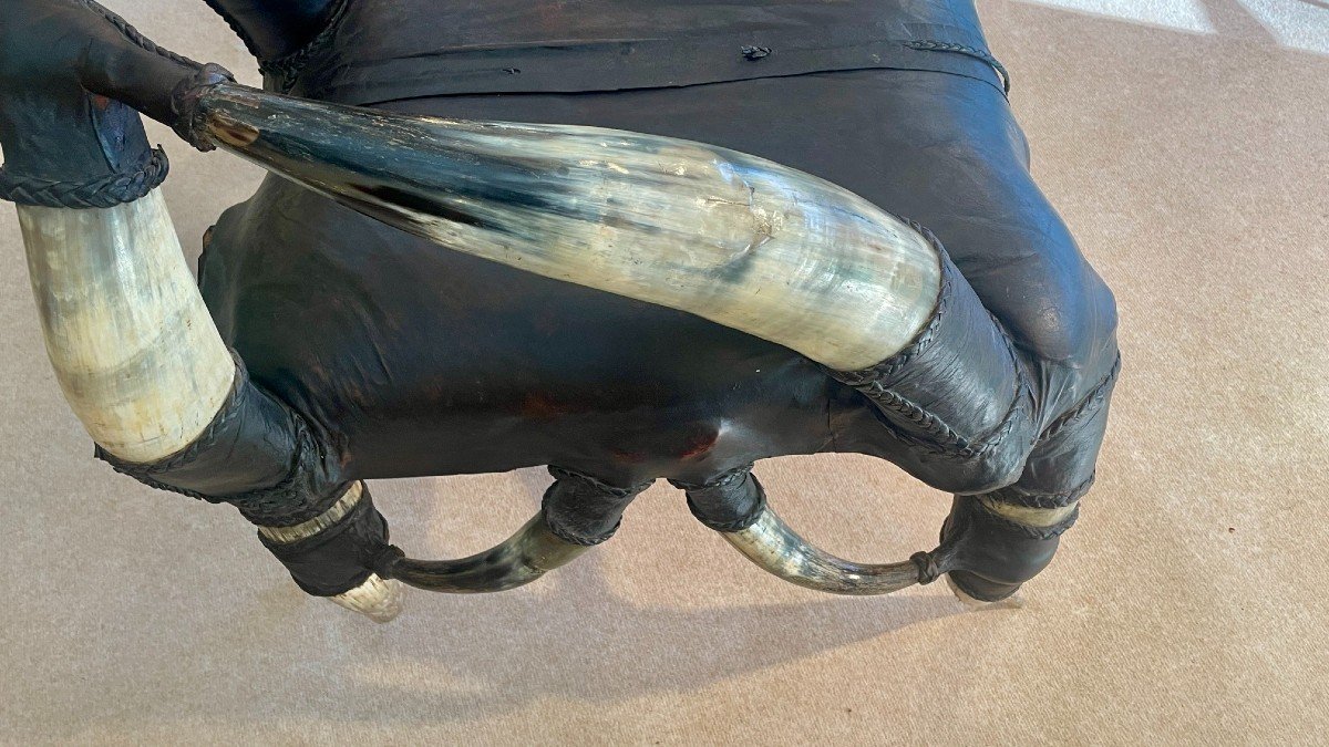 Horn And Leather Bench, 20th Century-photo-3