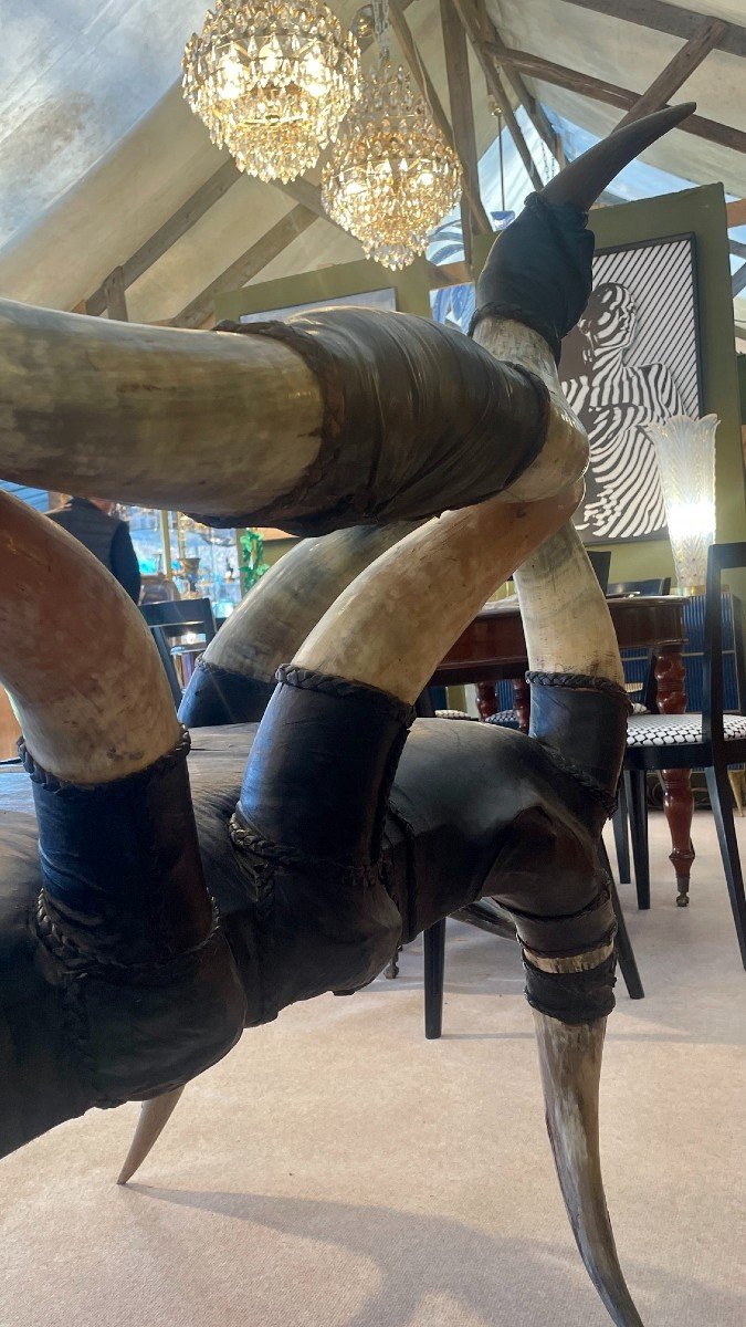 Horn And Leather Bench, 20th Century-photo-1