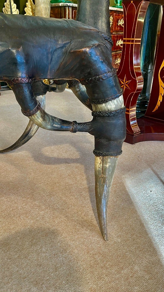 Horn And Leather Bench, 20th Century-photo-4