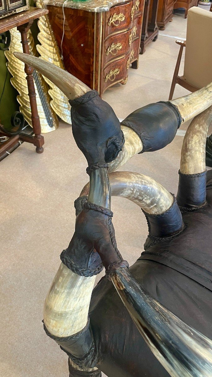 Horn And Leather Bench, 20th Century-photo-6