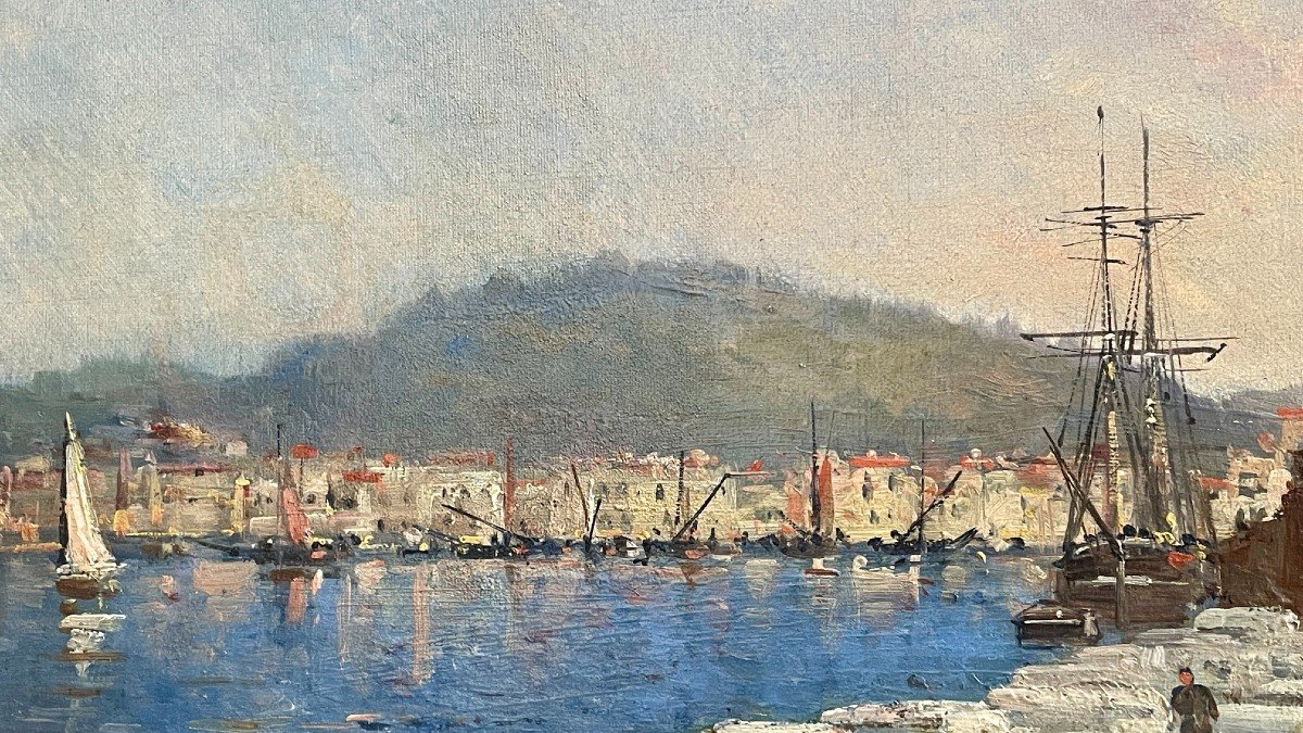 View Of The Port Of Cassis, Oil On Canvas, 20th Century-photo-2