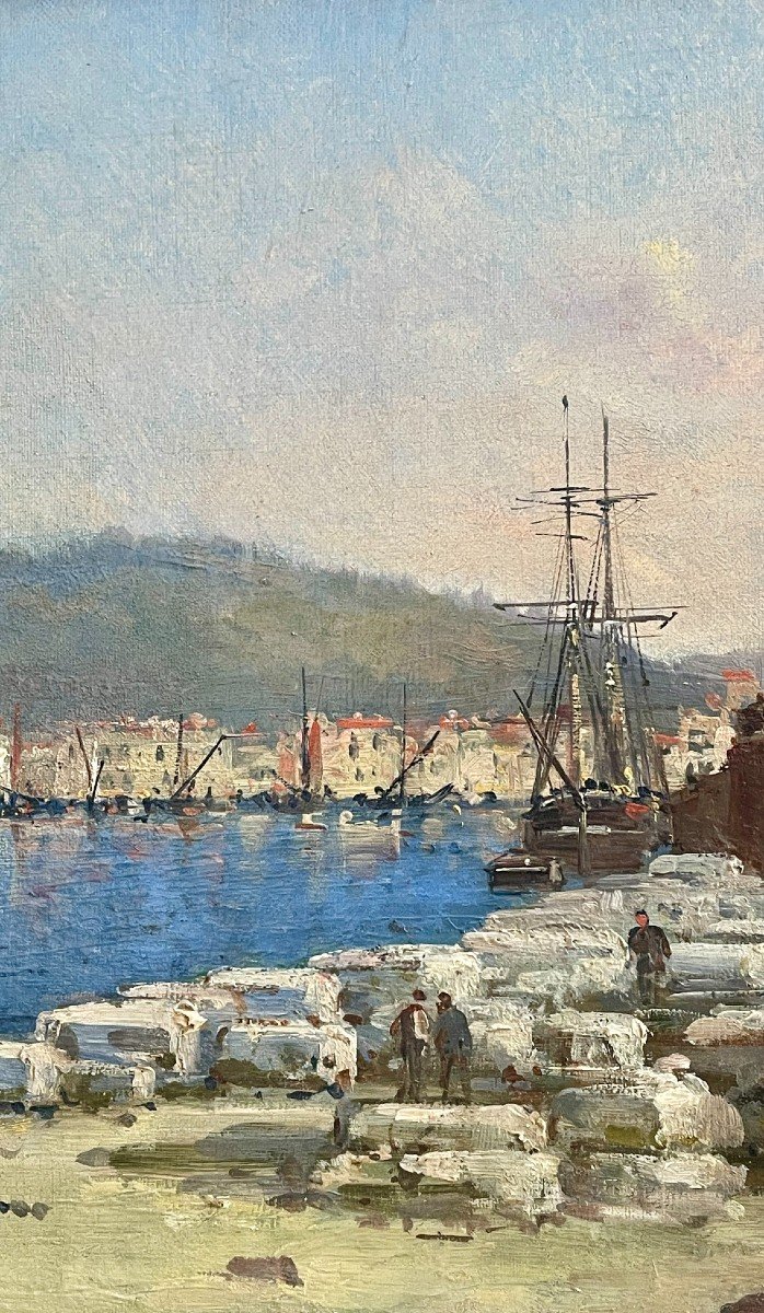 View Of The Port Of Cassis, Oil On Canvas, 20th Century-photo-3