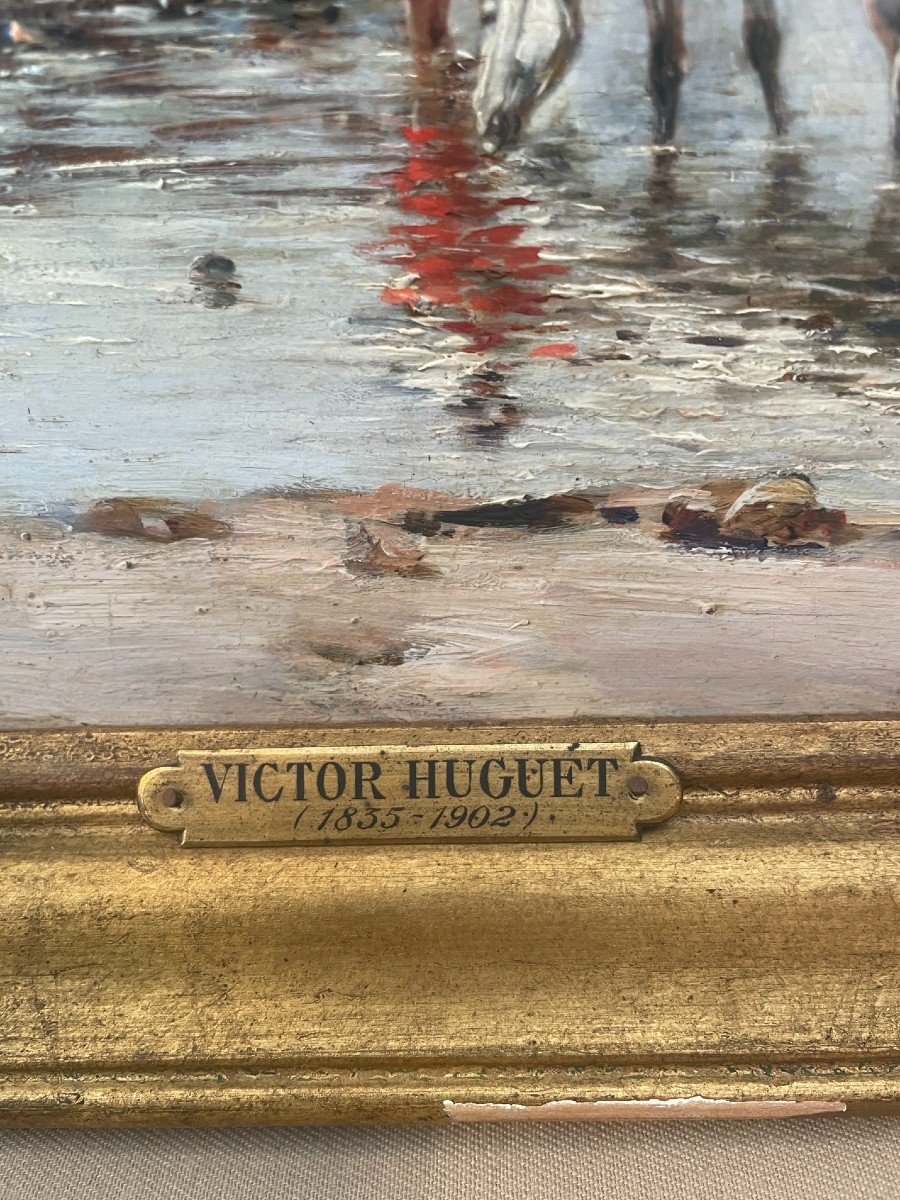 Oil On Orientalist Panel Signed Victor Huguet (1835 - 1902) -photo-1