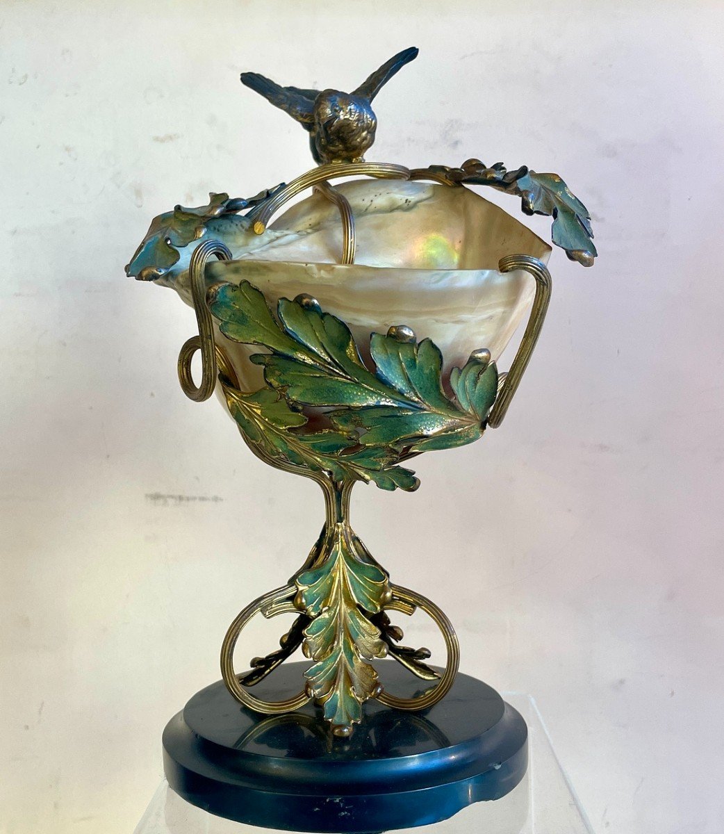 Art Nouveau Mounted Shell, 19th Century-photo-5