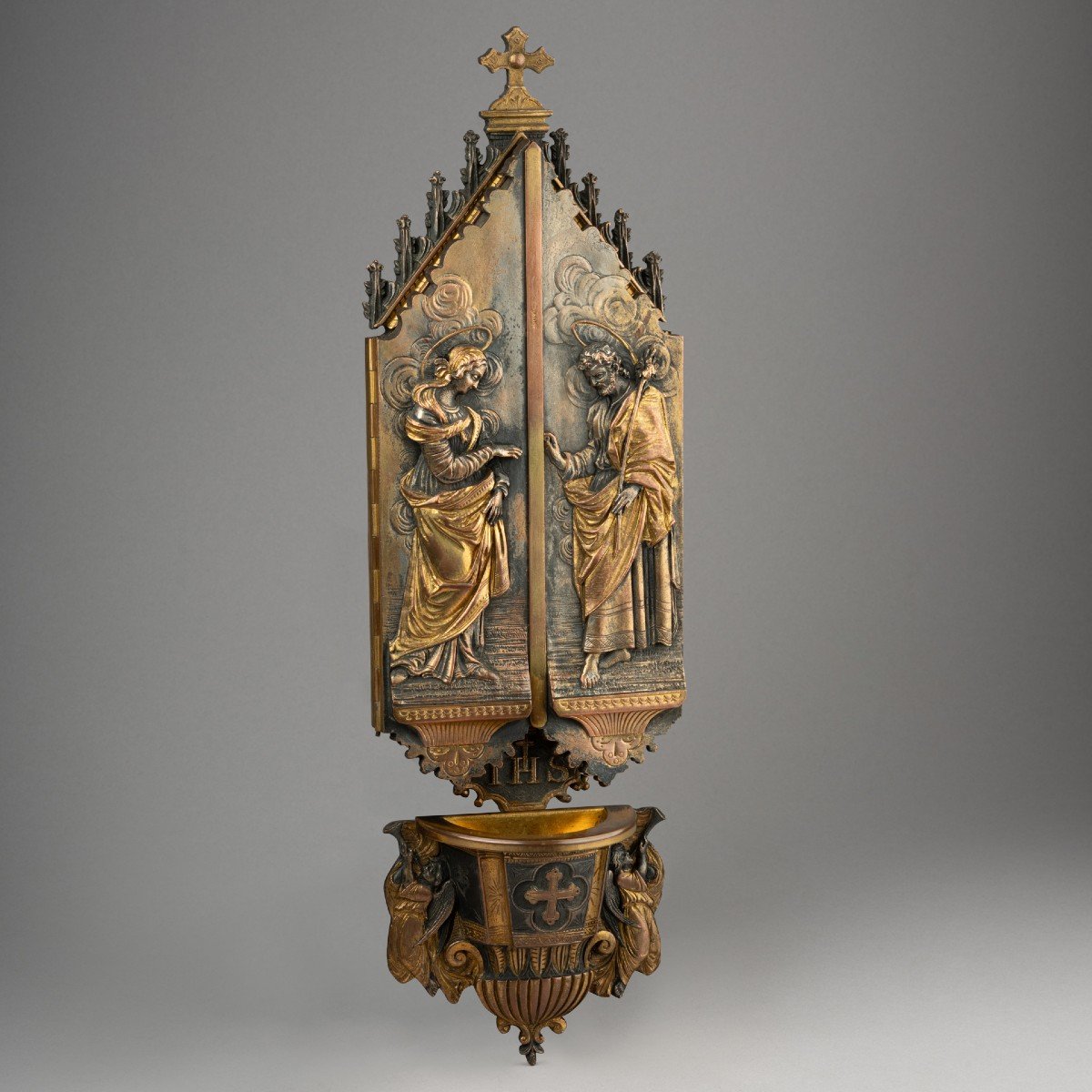 Private Devotional Altarpiece In Bronze, 19th Century-photo-2