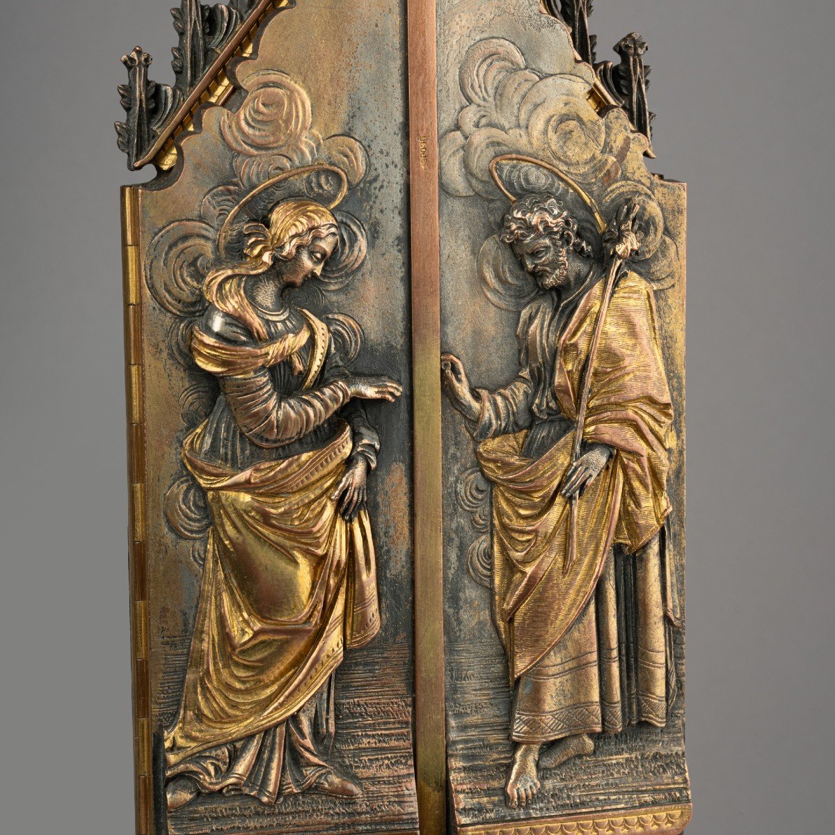 Private Devotional Altarpiece In Bronze, 19th Century-photo-3