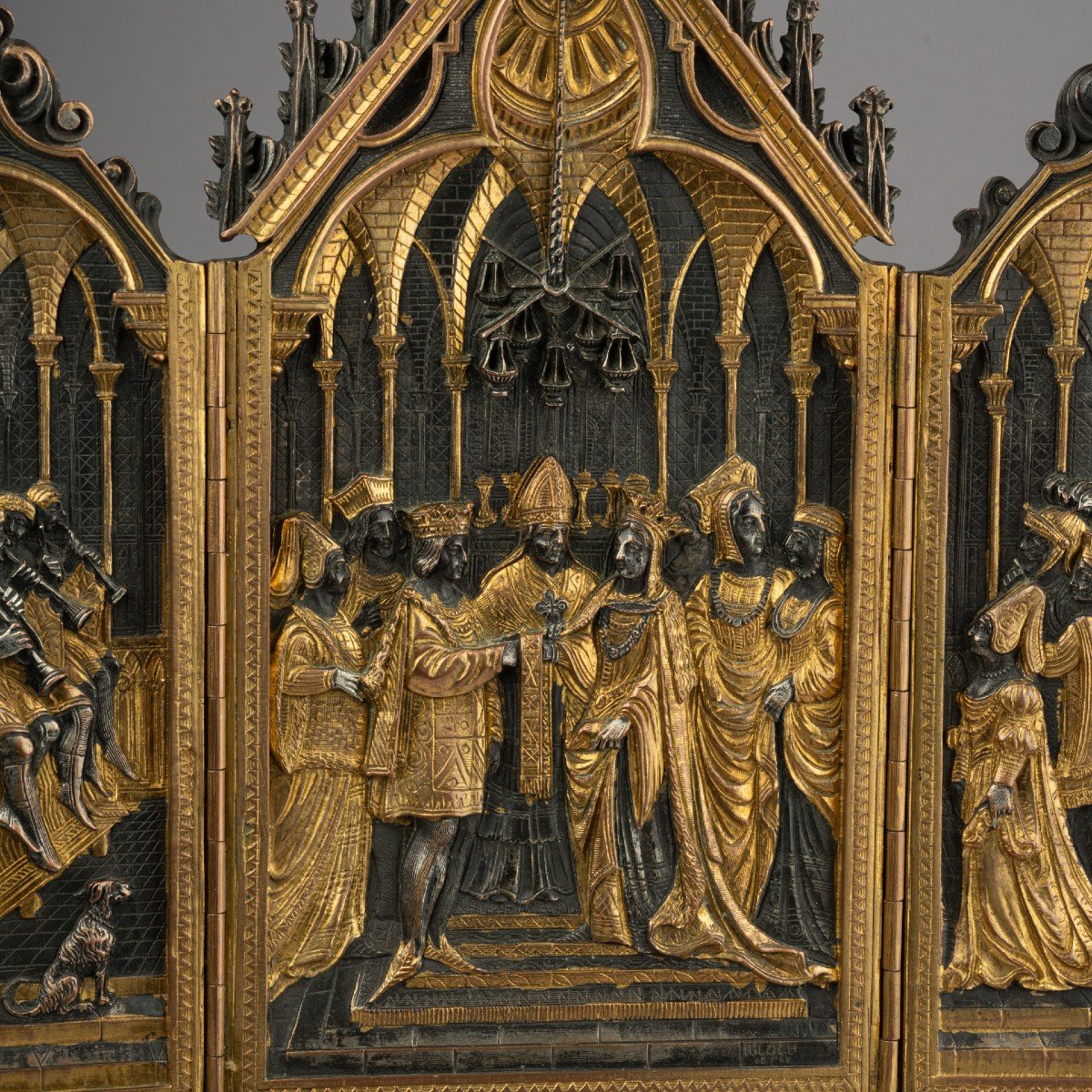 Private Devotional Altarpiece In Bronze, 19th Century-photo-4