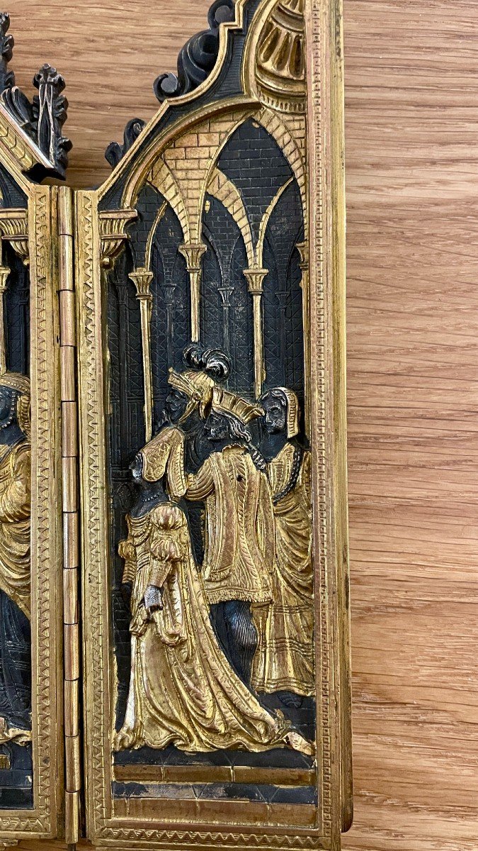 Private Devotional Altarpiece In Bronze, 19th Century-photo-3