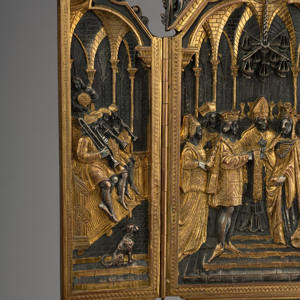 Private Devotional Altarpiece In Bronze, 19th Century-photo-1