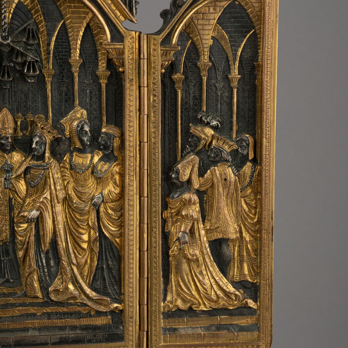 Private Devotional Altarpiece In Bronze, 19th Century-photo-2