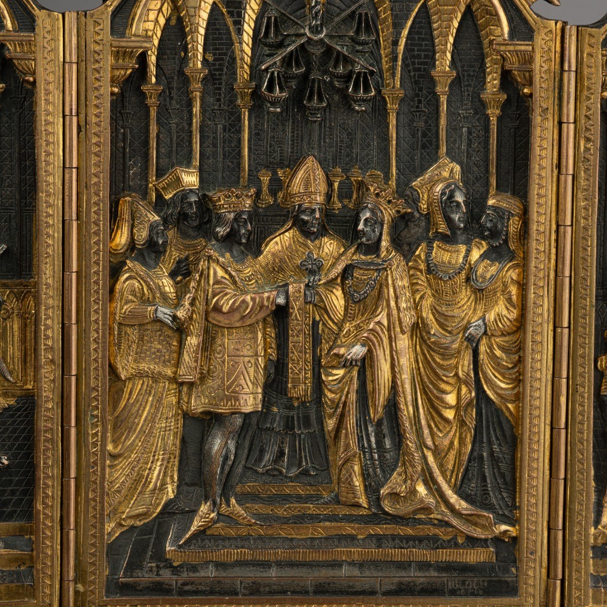 Private Devotional Altarpiece In Bronze, 19th Century-photo-3