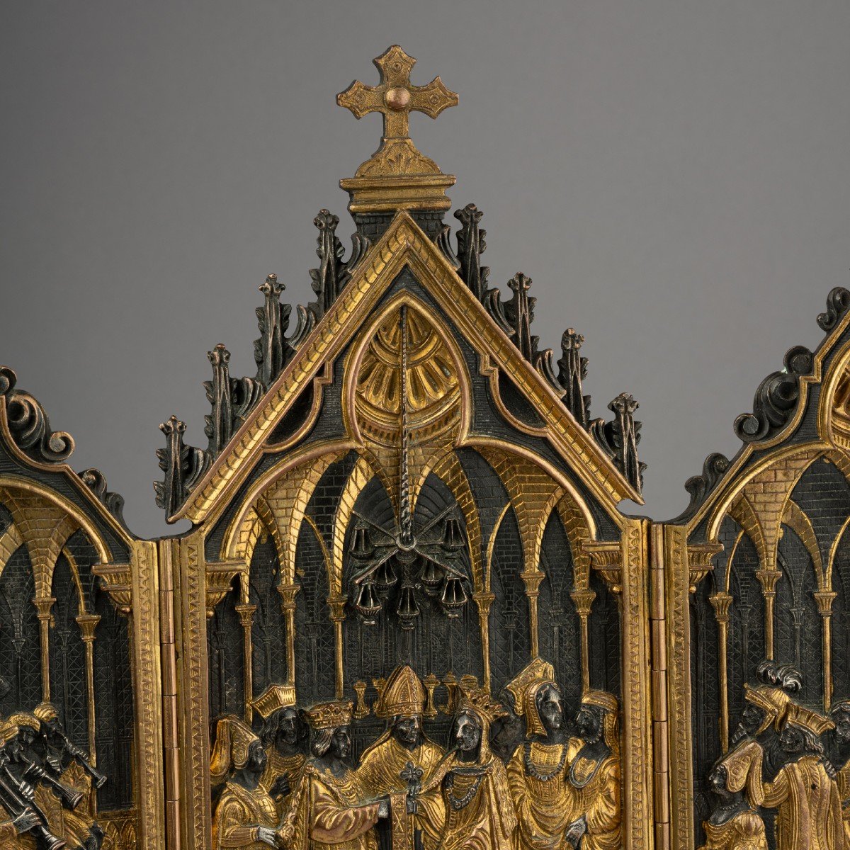 Private Devotional Altarpiece In Bronze, 19th Century-photo-4