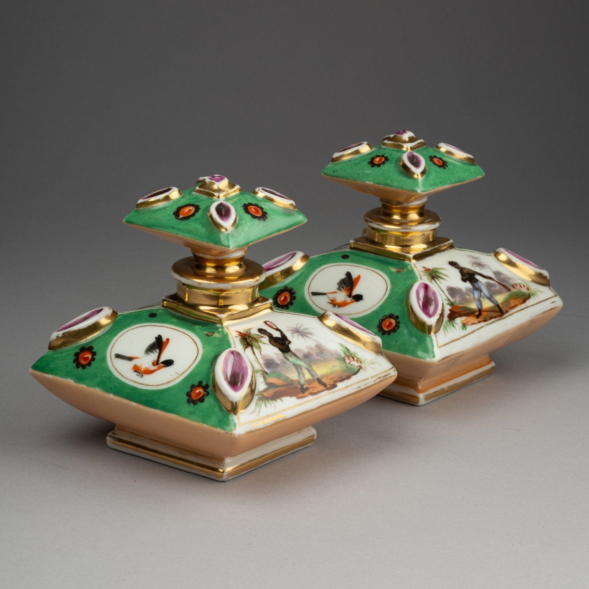 Pair Of Paris Porcelain Perfume Bottles, 19th Century-photo-2