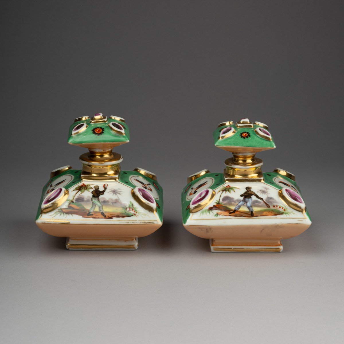 Pair Of Paris Porcelain Perfume Bottles, 19th Century-photo-3