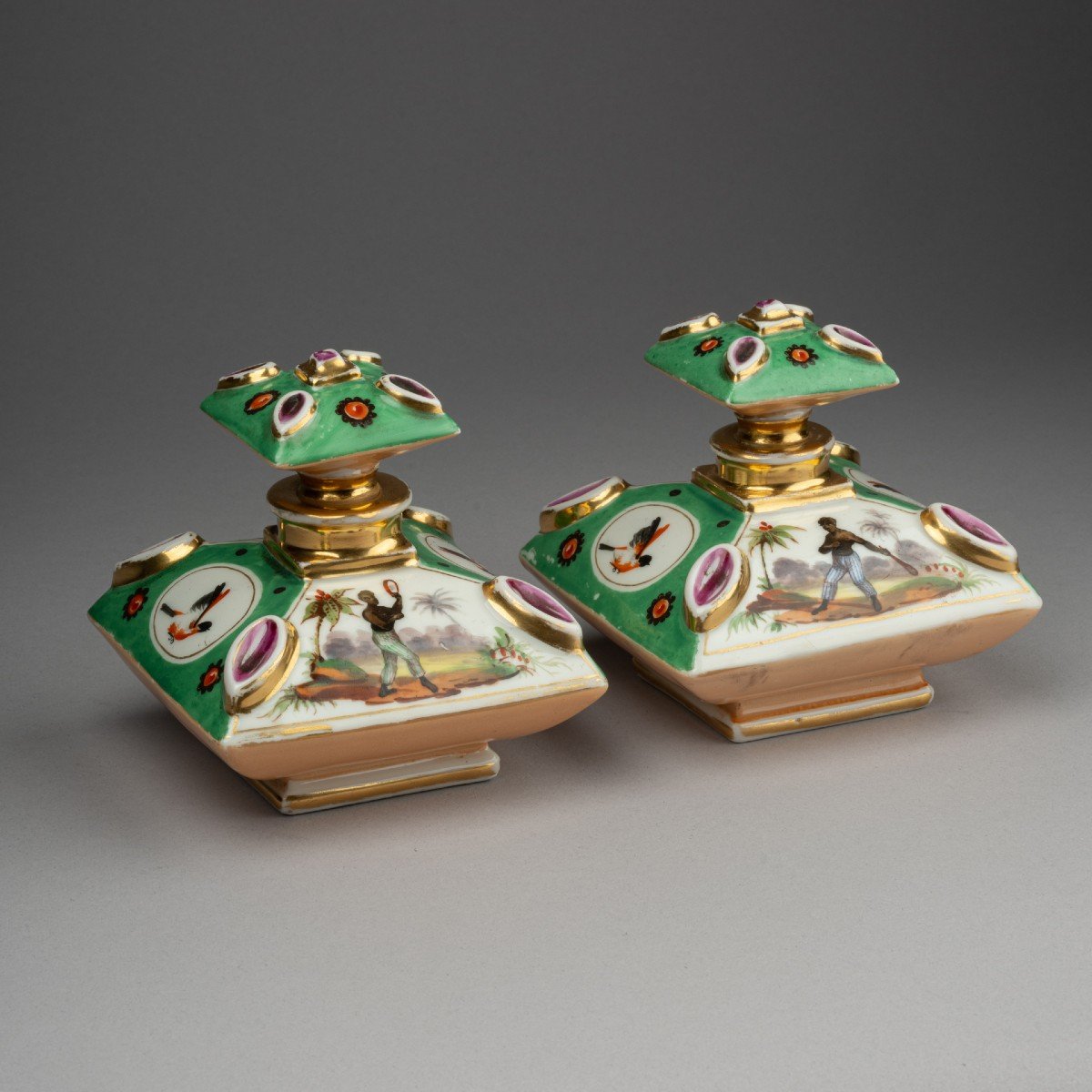 Pair Of Paris Porcelain Perfume Bottles, 19th Century