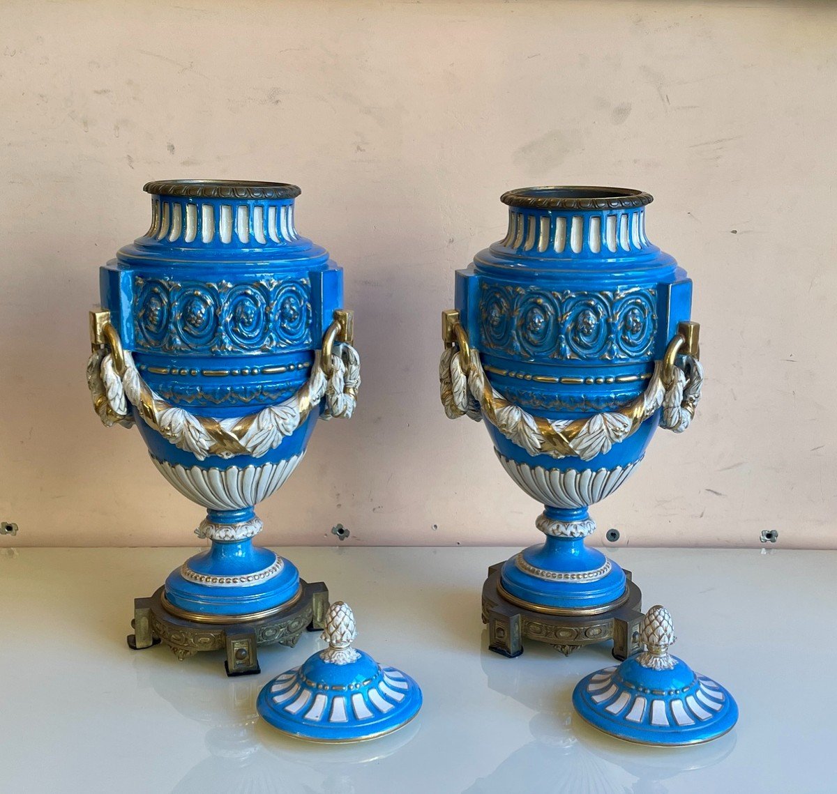 Pair Of Porcelain Vases, 19th Century-photo-8