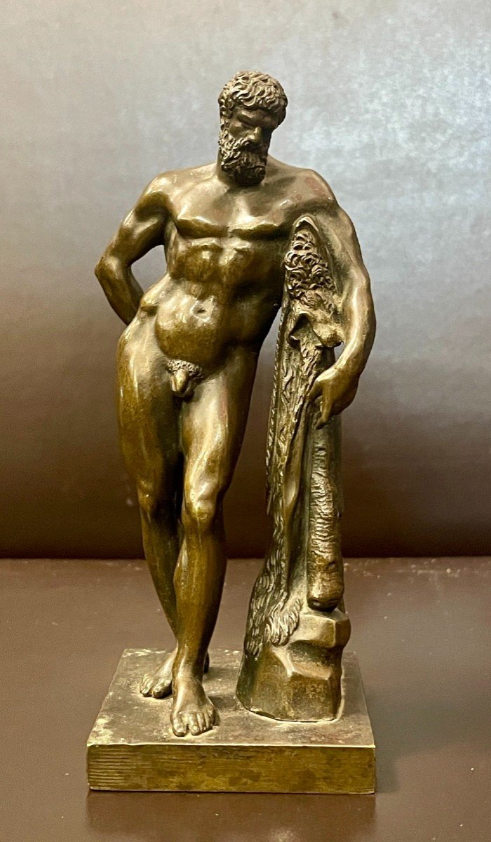 Small Bronze Edition Of The Farnese Hercules, 19th Century-photo-1