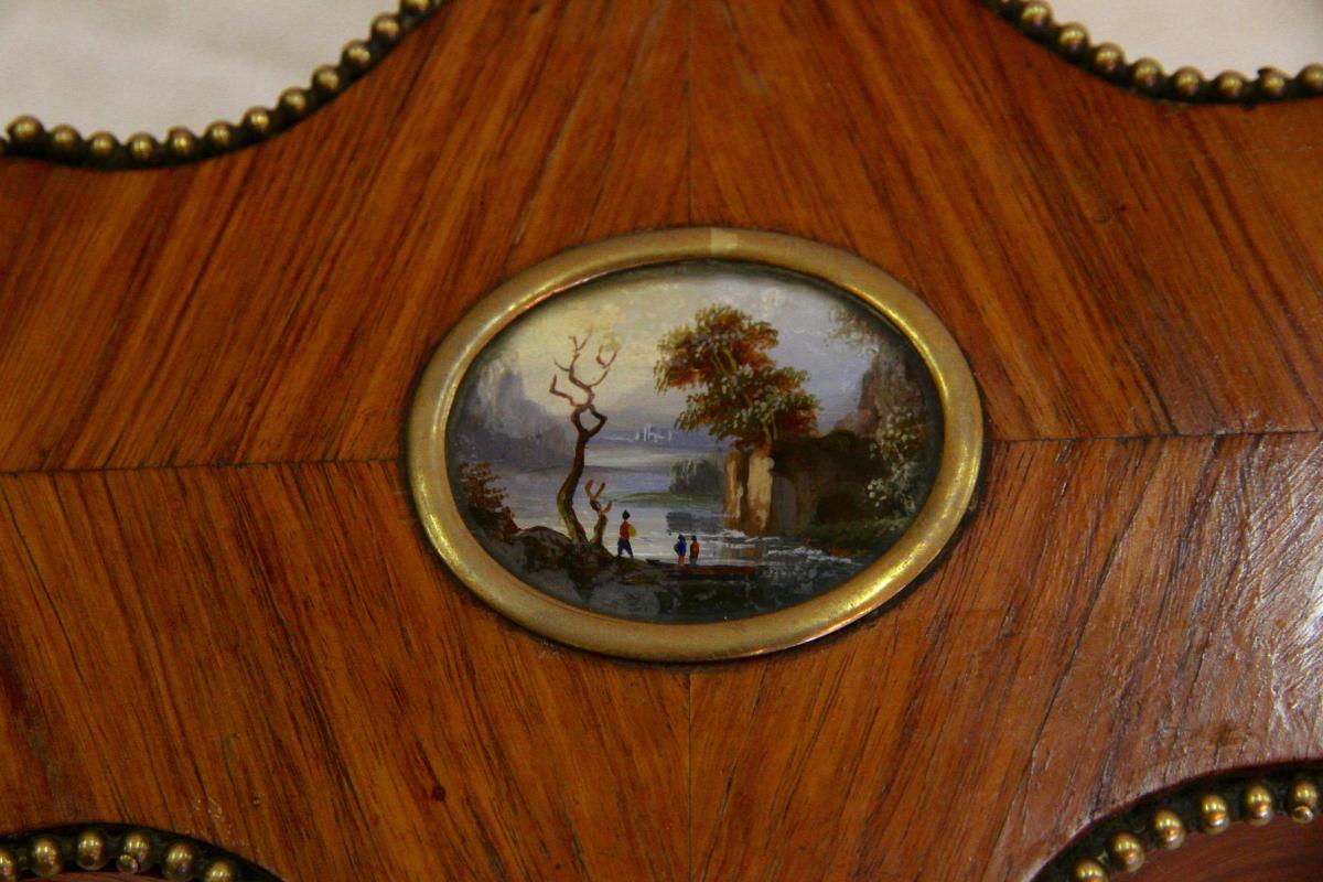 Rosewood Box Decorated With An Oil Painted Medallion, XIXth Century-photo-8