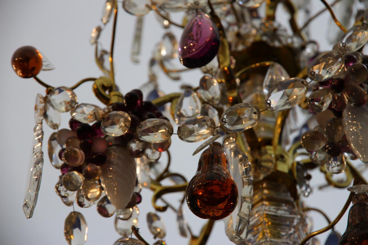 Small White Glass And Colorful Glass Chandelier, Early 20th Century-photo-3